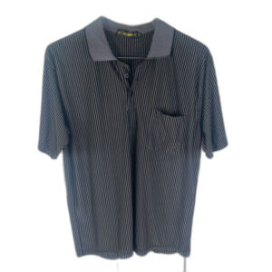 By Joseph Striped Collared T-shirt in Men's Medium Black and Gray